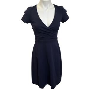 Boden Cross Over Faux Wrap Dress sz 2P Navy Blue Petite dress